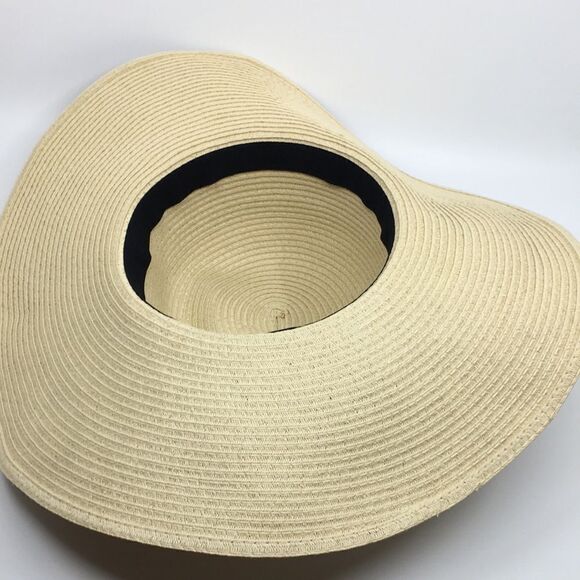 Jones New York floppy straw sun hat with blue and white twilly ribbon OSFA - Picture 8 of 14